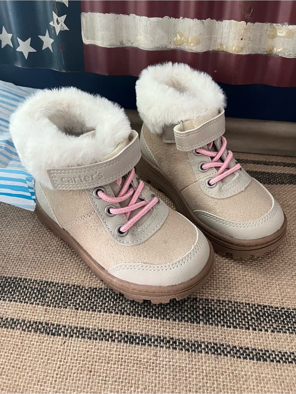 Carter's Beige and Pink Faux-Fur Toddler Winter Boots